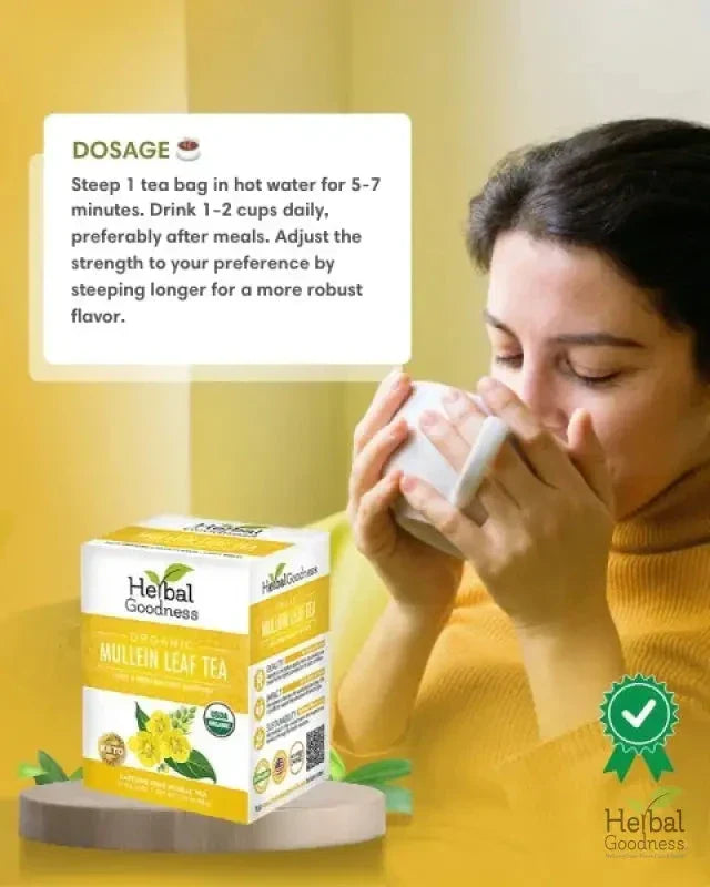 Mullein Leaf Tea - Organic 24 Tea Bags - Respiratory &amp; Lung Tea &amp; Infusions Herbal Goodness 