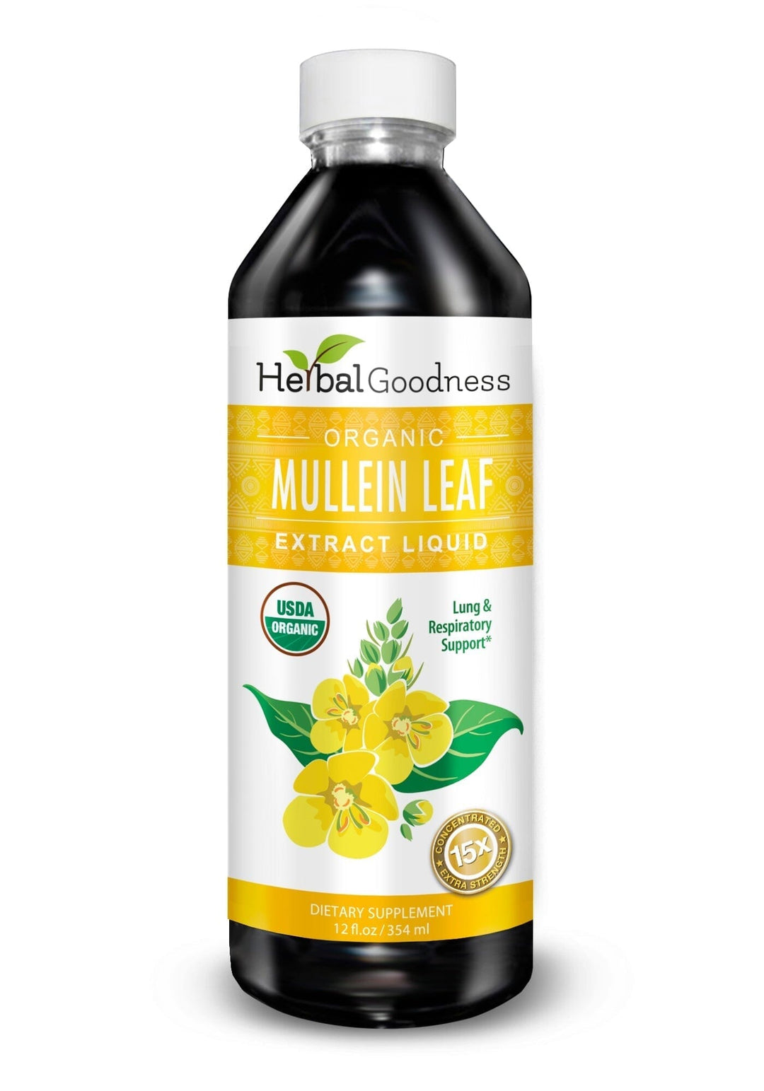 Mullein Leaf Extract Liquid - Organic - 15X Strength Liquid Extract Herbal Goodness 12 oz 