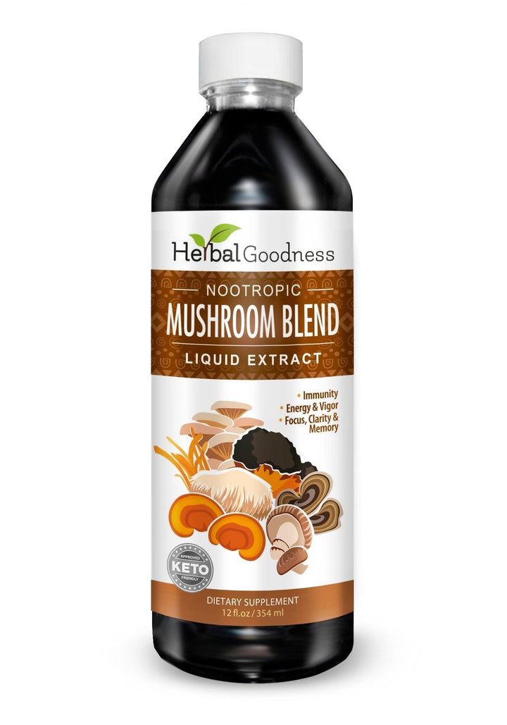 Mushroom Blend - Organic 1oz 15X Liquid Extract - Adaptogens & Brain Power Liquid Extract Herbal Goodness 12 oz 