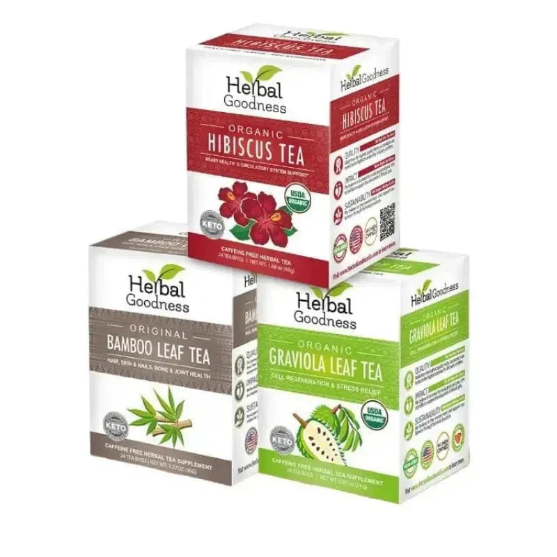 Organic Herbal Tea Trio – Mix & Match Any 3 Herbal Teas & Save 20% Herbal Goodness Guava Hibiscus Bamboo 