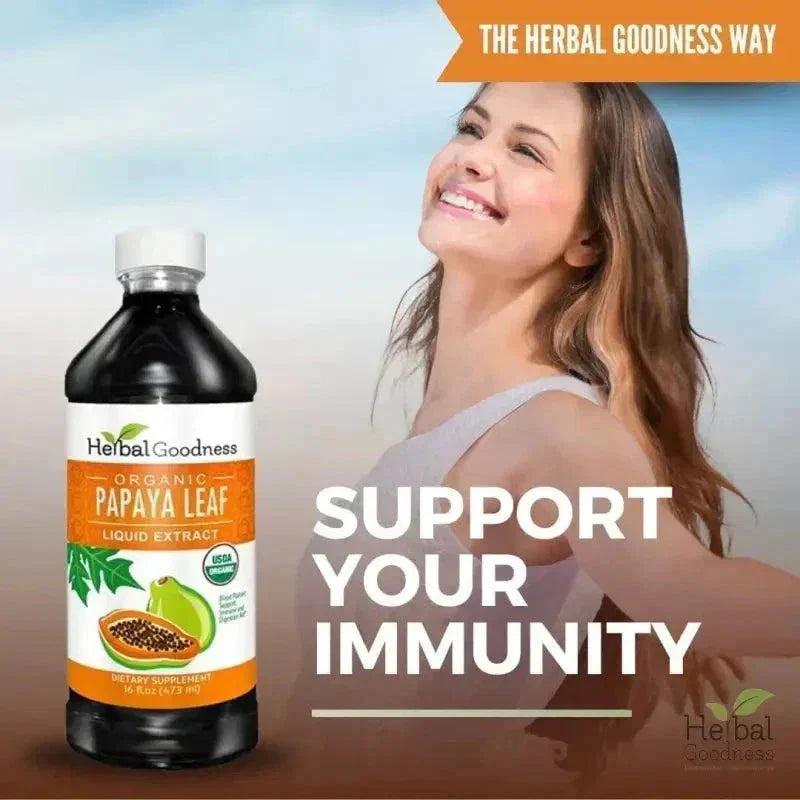 Papaya Leaf Extract 16oz – Organic 15X Liquid Papaya Leaf Herbal Supplement Liquid Extract Herbal Goodness 