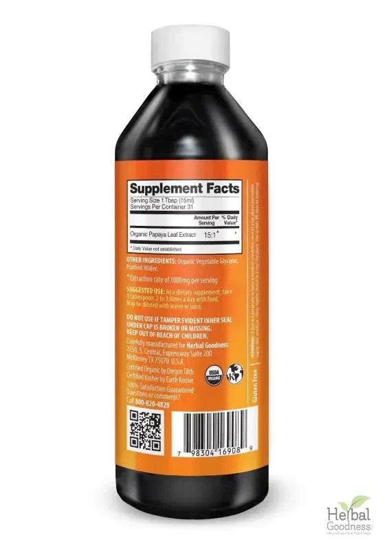 Papaya Leaf Extract 16oz – Organic 15X Liquid Papaya Leaf Herbal Supplement Liquid Extract Herbal Goodness 