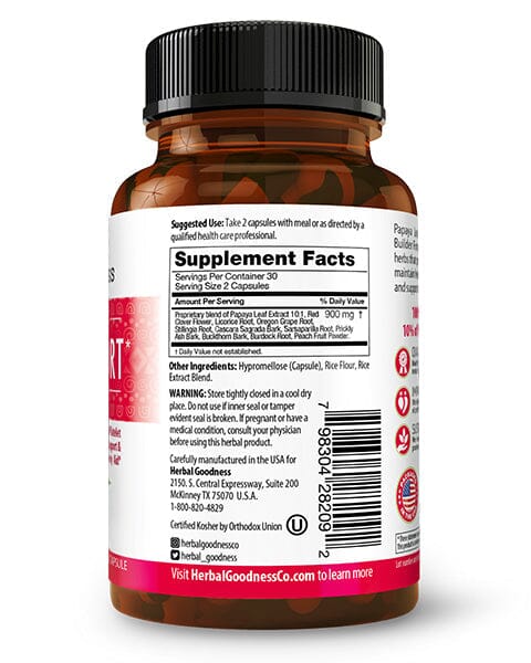 Papaya Leaf Extract Blood Support - 450mg/60 Capsules Capsules Herbal Goodness 