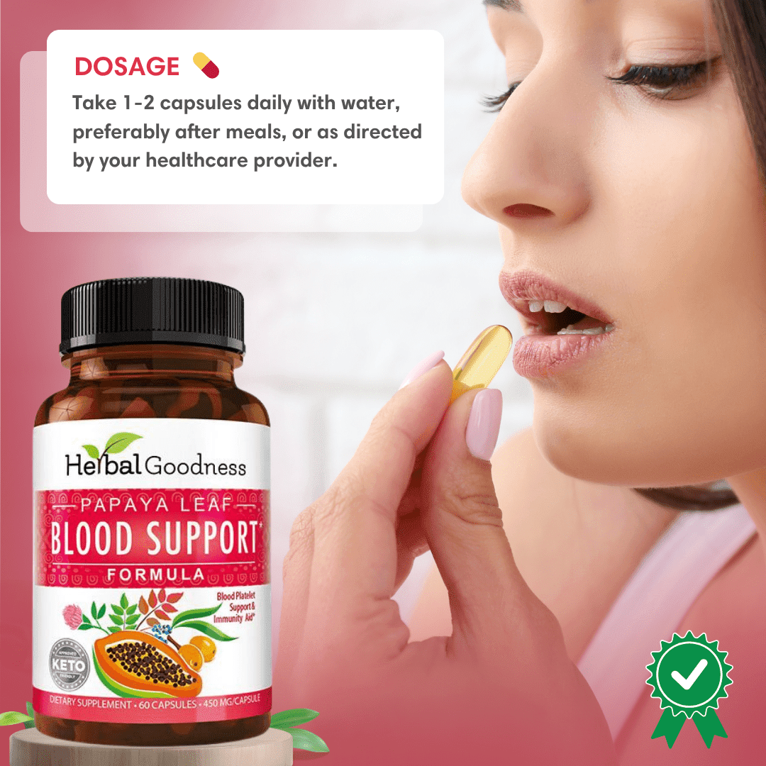 Papaya Leaf Extract Blood Support - 10X 60/450mg Capsules - Blood Platelet Capsules Herbal Goodness 