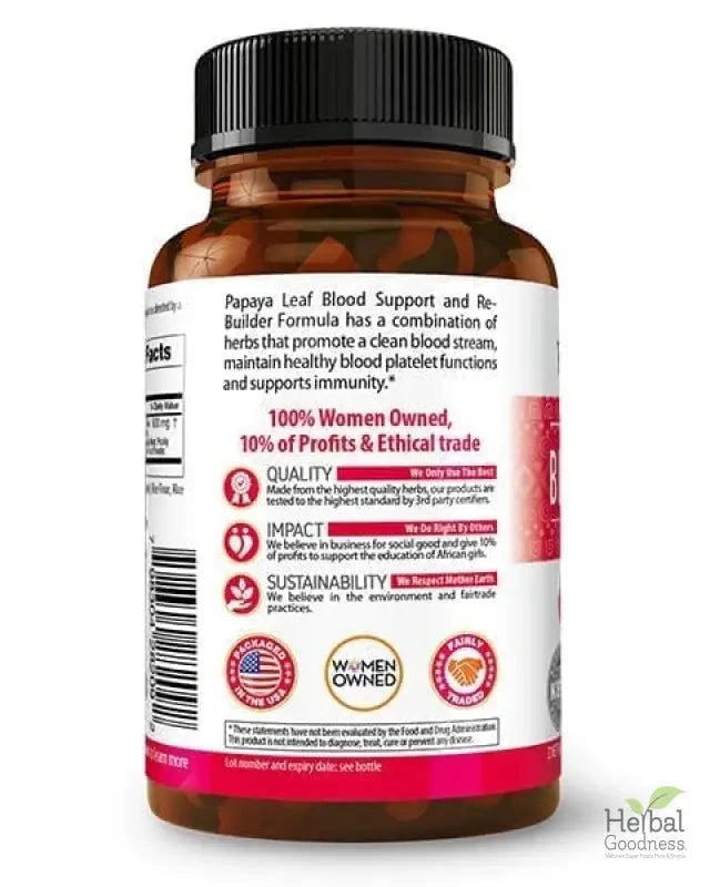 Papaya Leaf Extract Blood Support - 10X 60/450mg Capsules - Blood Platelet Capsules Herbal Goodness 