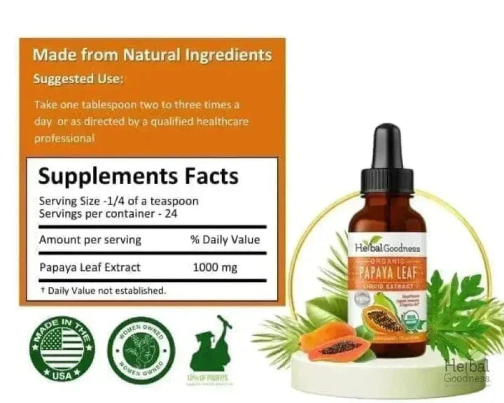 Papaya Leaf Extract - Organic - Liquid 1oz - Herbal Goodness Liquid Extract Herbal Goodness 