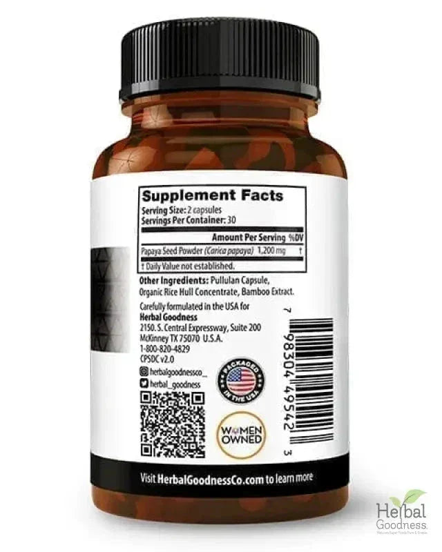 Papaya Seed Powder - Capsules 600mg - Healthy Cleanse, Liver Support - Herbal Goodness Capsules Herbal Goodness 
