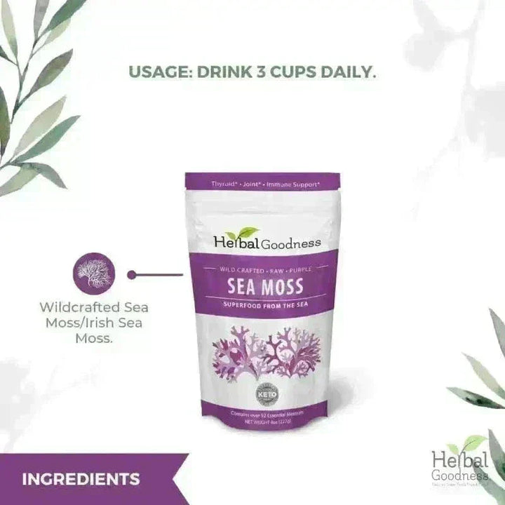 Sea Moss - Raw Dried from St Lucia - 8oz Bag - Nature's MultiVitamins Bulk Herb Herbal Goodness 