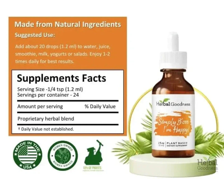 Simply Bcos Im Happy 2fl.oz - Plant Based - Dietary Supplement, Calms mind - Herbal Goodness Liquid Extract Herbal Goodness 