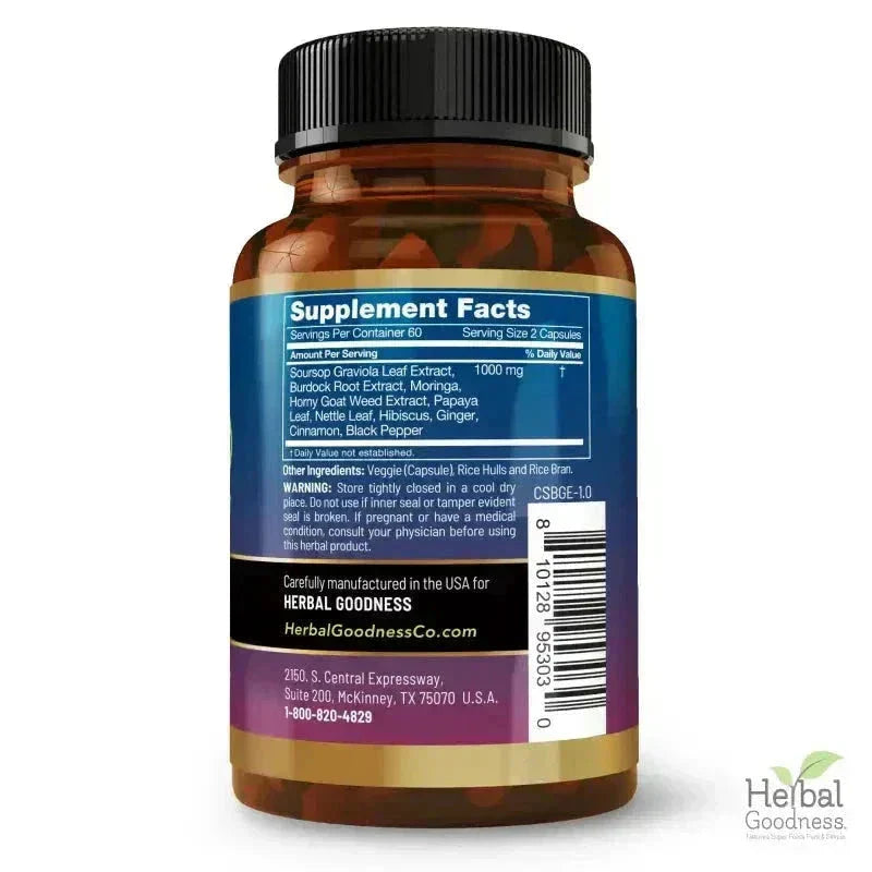 Soursop Bitters Graviola Extract - 120/1000mg Capsules - Immunity & Wellbeing Capsules Herbal Goodness 