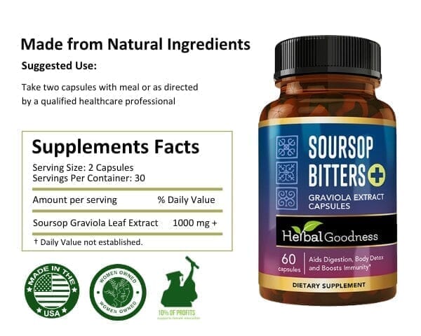 Soursop Bitters Graviola Extract_Capsules_120/1000mg Capsules Herbal Goodness 