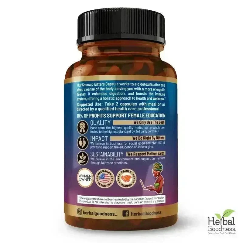 Soursop Bitters Graviola Extract - 120/1000mg Capsules - Immunity & Wellbeing Capsules Herbal Goodness 