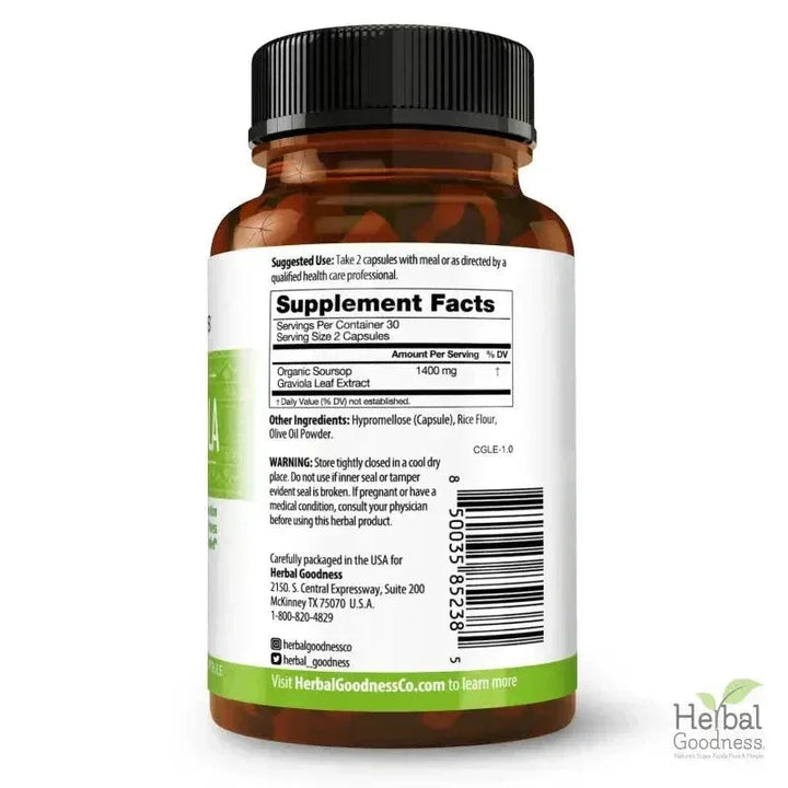 Graviola Soursop Leaf Extract – 10X 60/600mg Capsules - Cell Renew &amp; Immunity Capsules Herbal Goodness 
