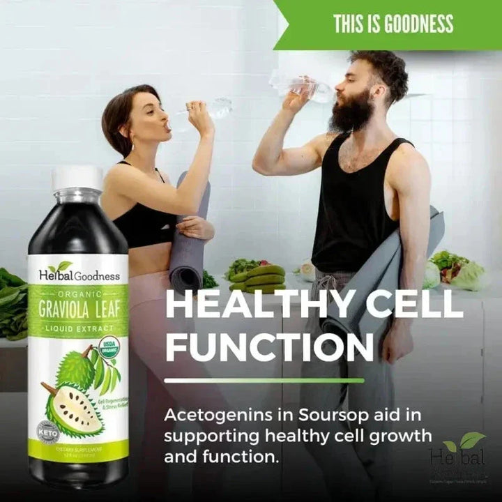 Soursop Leaf Graviola Extract - Organic Liquid - 15X Strength - Healthy Cell Function, Immunity & Relaxation - Herbal Goodness Liquid Extract Herbal Goodness 