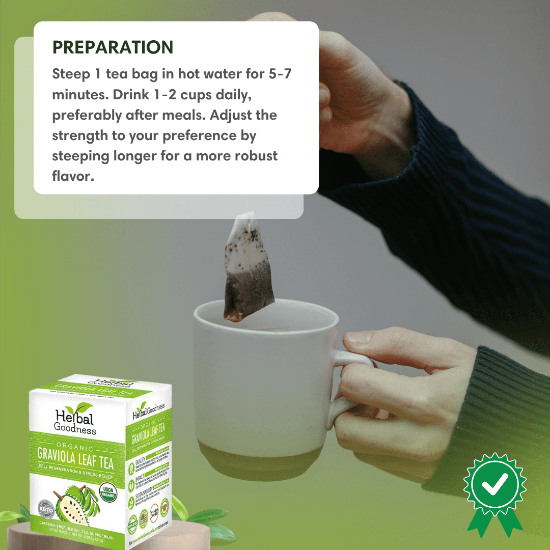 Soursop Leaf Tea Graviola Leaves - Organic 24/2g Tea Bags - Immunity & Cell Renew Tea & Infusions Herbal Goodness 