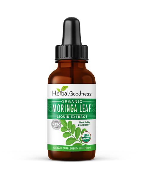 Moringa Leaf Extract Liquid - Muscle Builder - Energy Support - Vegan Protein - 9 essential Amino Acids - Immune Boost - Organic, Non gmo - 1 oz Liquid Extract Herbal Goodness Unit 