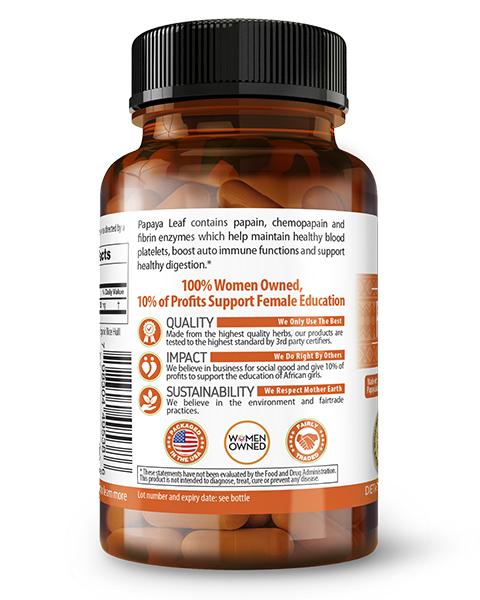 Papaya Leaf Extract - Capsules 600mg - 10X Strength - Boost Platelets, Digestion & Immunity - Herbal Goodness - Herbal Goodness